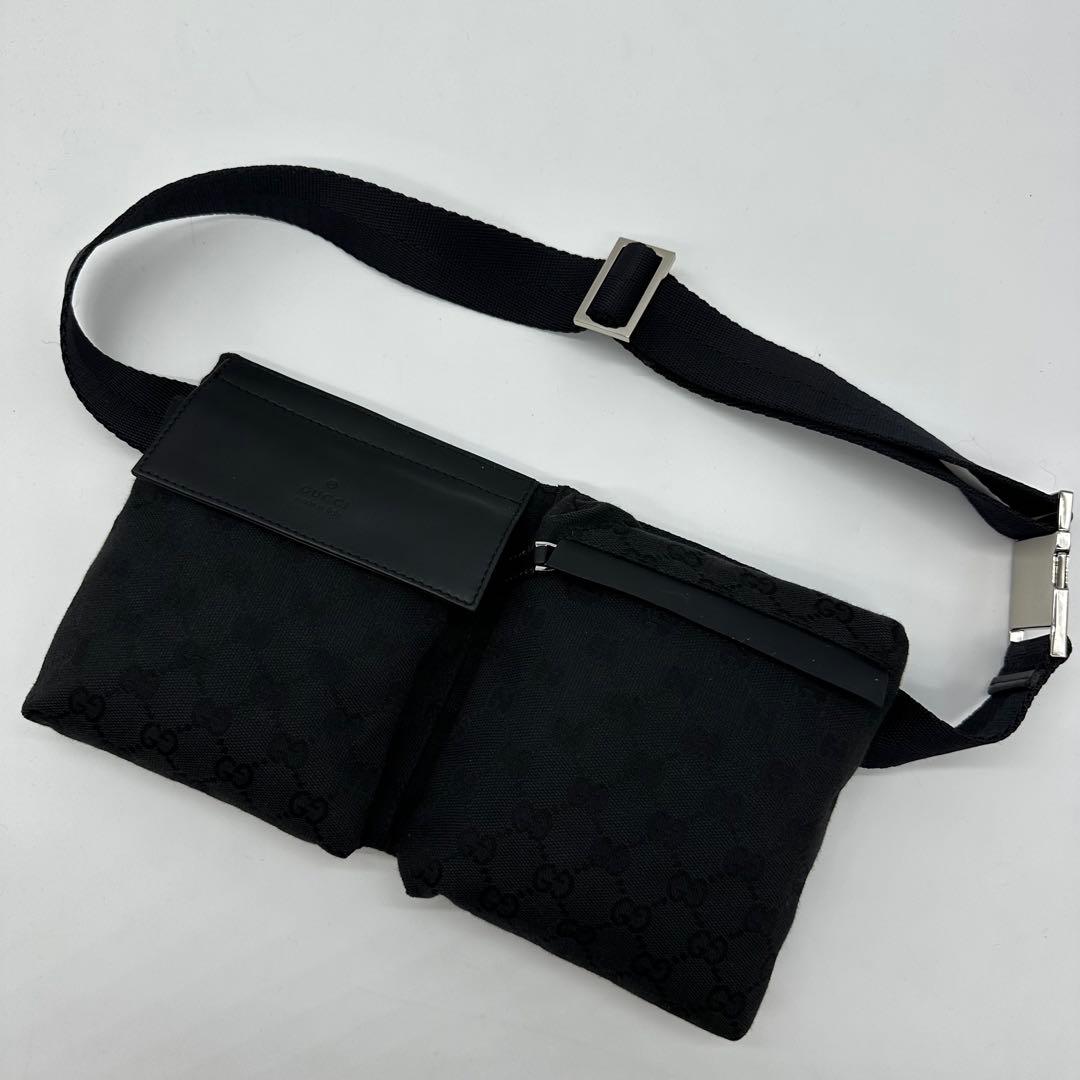 【極美品】GUCCI ボディバッグ ウエストポーチ GG キャンバス ブラック