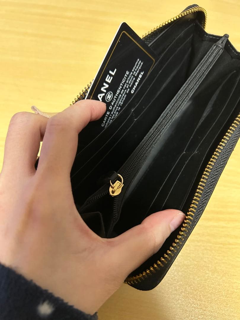 CHANEL 黒 レザー 長財布 キルティング