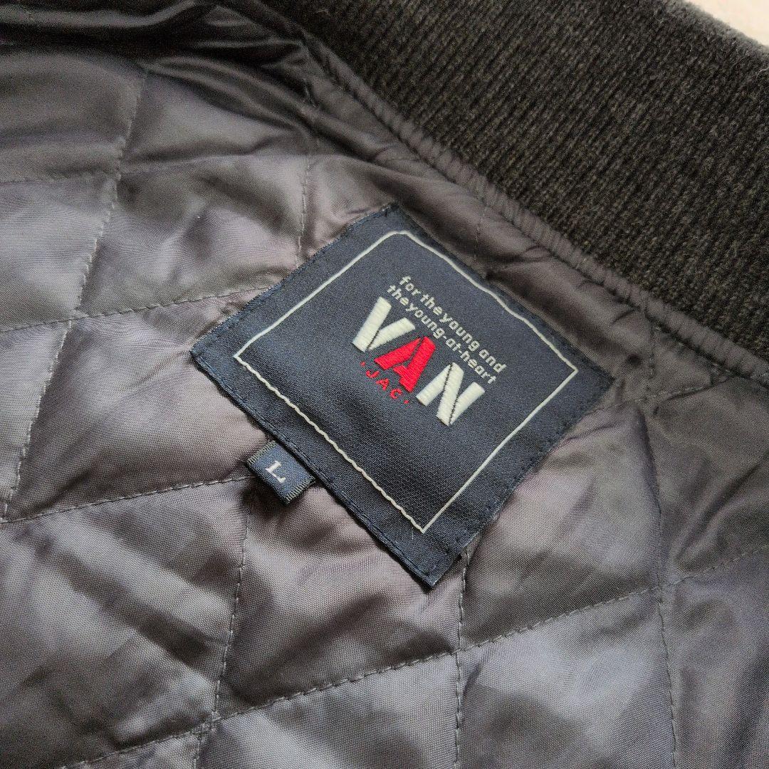 希少 美品 VAN JACスタジャン フルデコ 袖牛革 ワッペン グレー