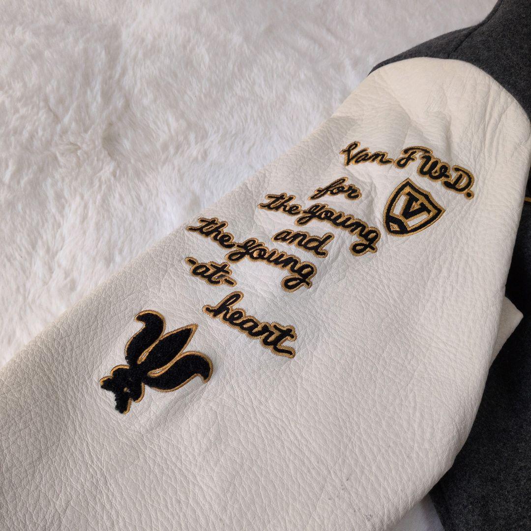 希少 美品 VAN JACスタジャン フルデコ 袖牛革 ワッペン グレー