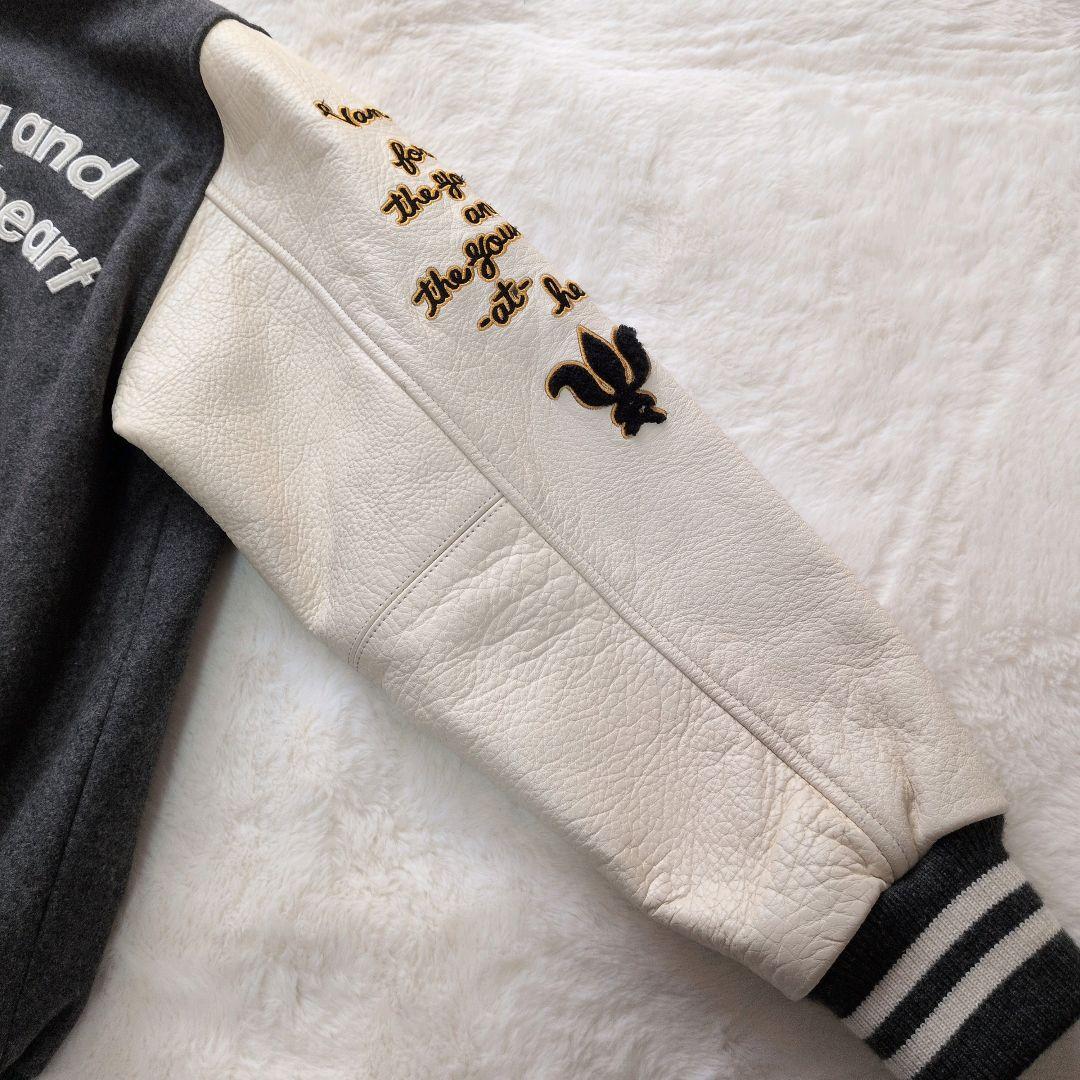 希少 美品 VAN JACスタジャン フルデコ 袖牛革 ワッペン グレー