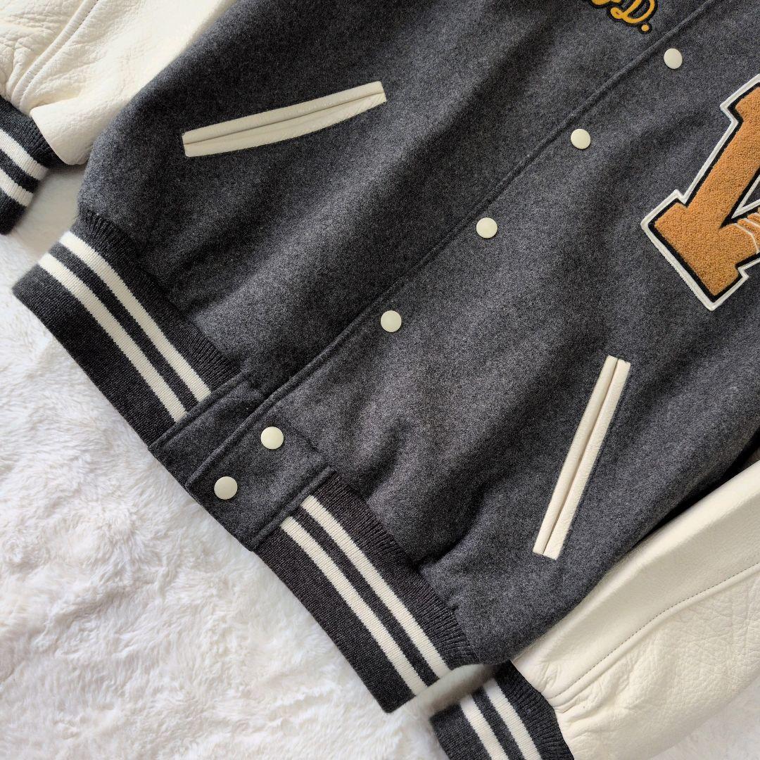 希少 美品 VAN JACスタジャン フルデコ 袖牛革 ワッペン グレー