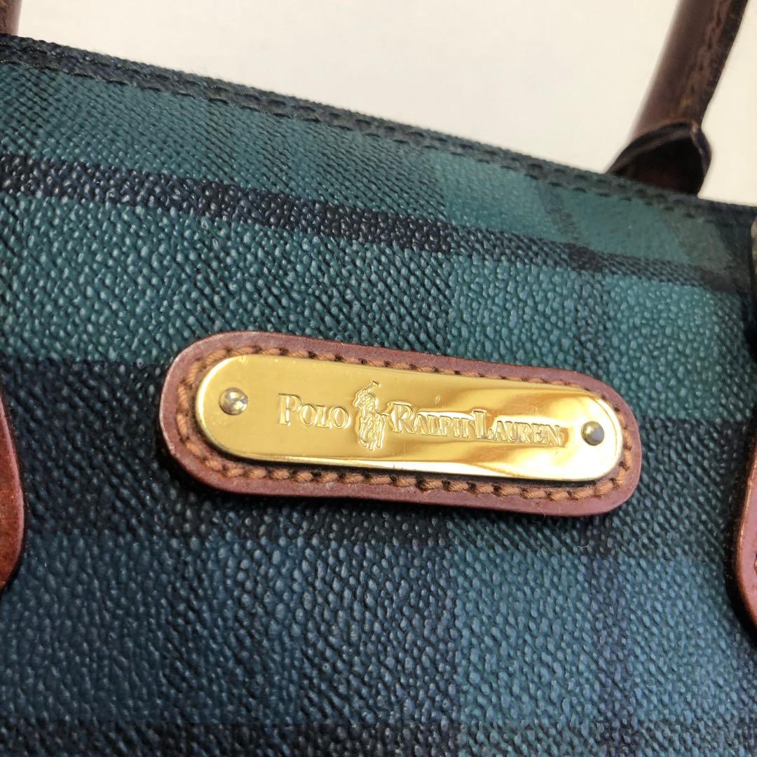 極美品 ポロラルフローレン ミニボストン ハンドバッグ タータンチェック 自立