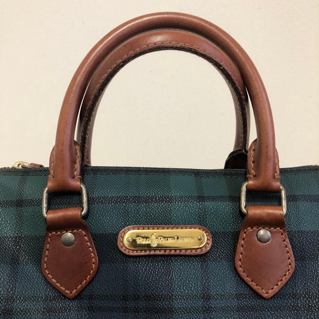 極美品 ポロラルフローレン ミニボストン ハンドバッグ タータンチェック 自立