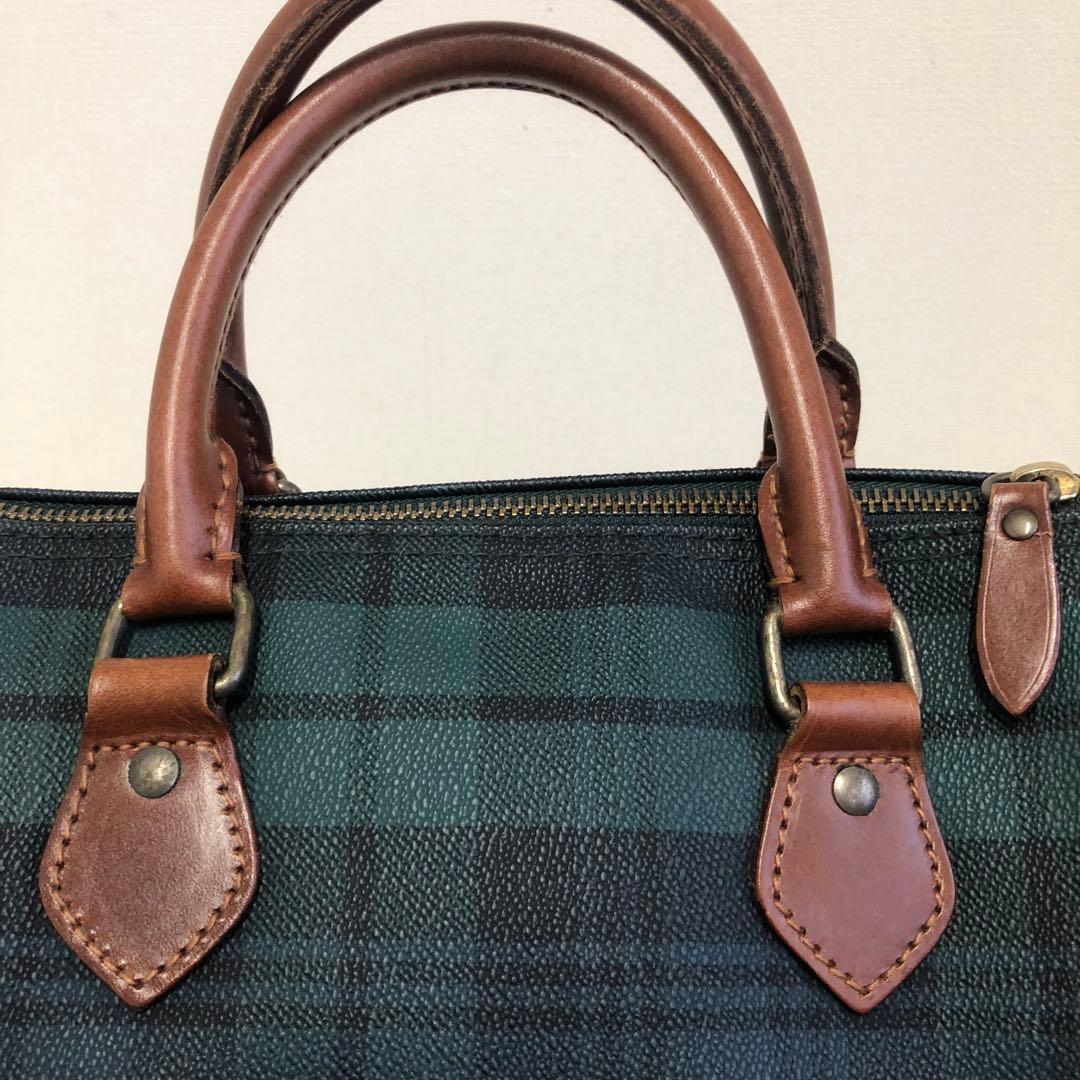 極美品 ポロラルフローレン ミニボストン ハンドバッグ タータンチェック 自立