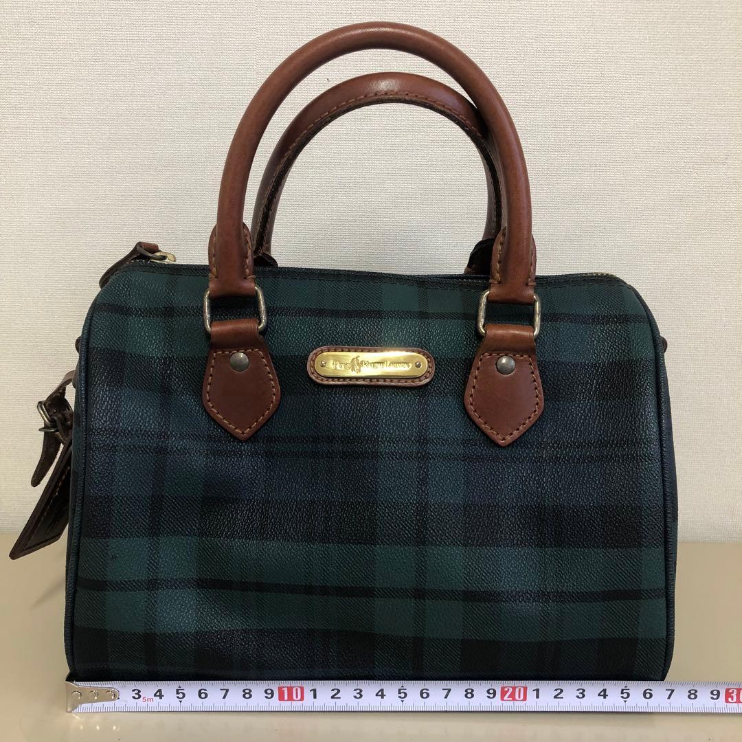 極美品 ポロラルフローレン ミニボストン ハンドバッグ タータンチェック 自立