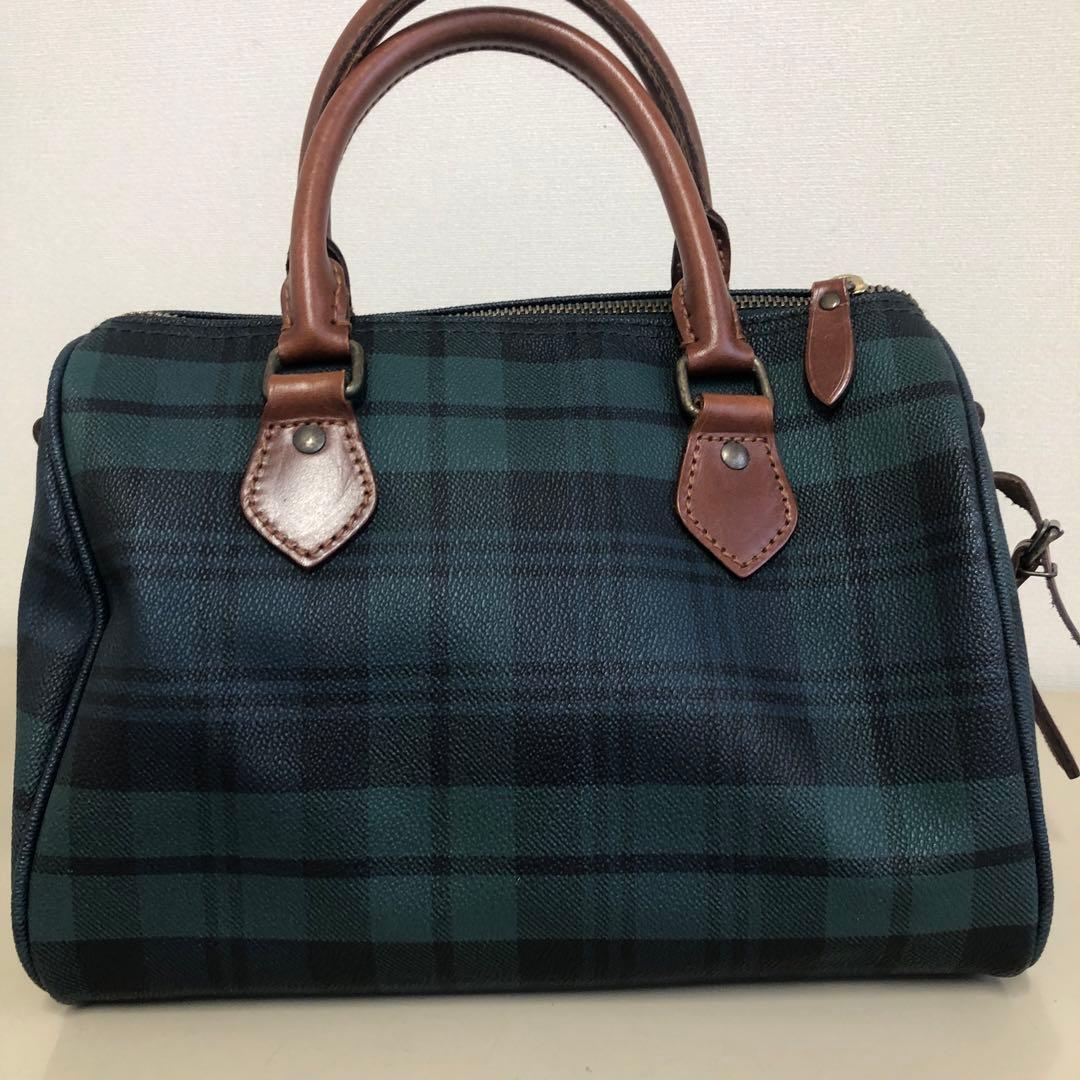 極美品 ポロラルフローレン ミニボストン ハンドバッグ タータンチェック 自立