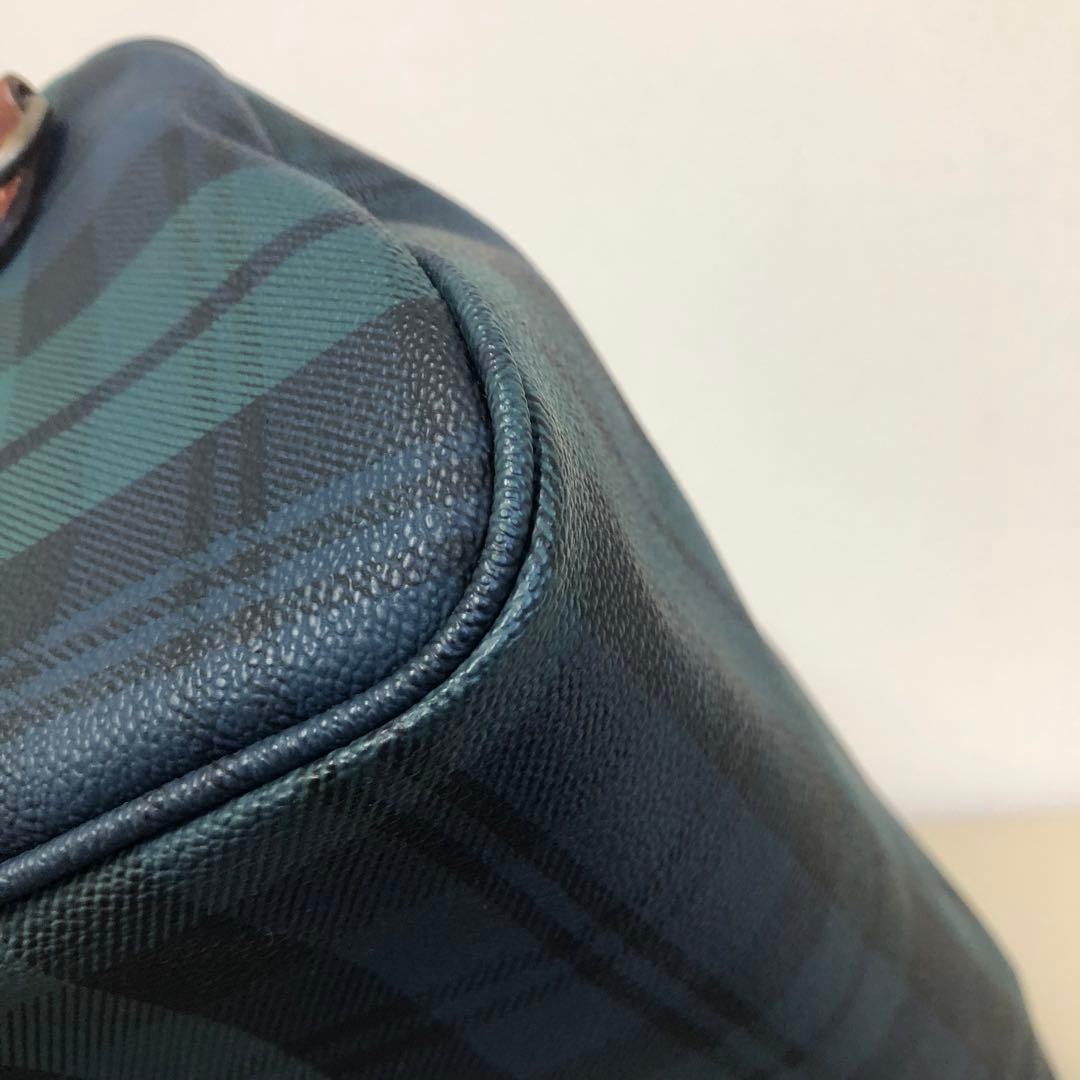 極美品 ポロラルフローレン ミニボストン ハンドバッグ タータンチェック 自立