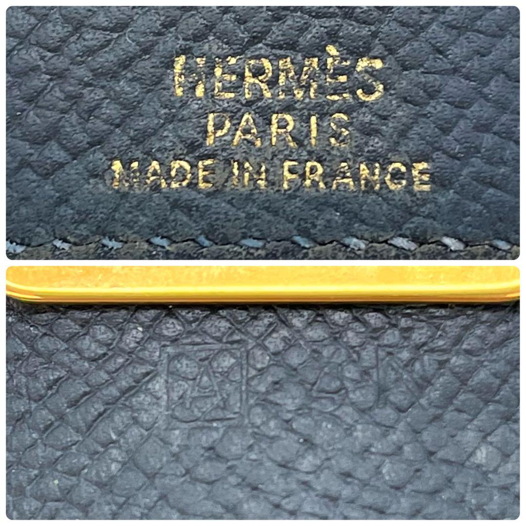 エルメス キーケース 4連フック ネイビー ⬜︎A 金ボタン ヴォーエプソン