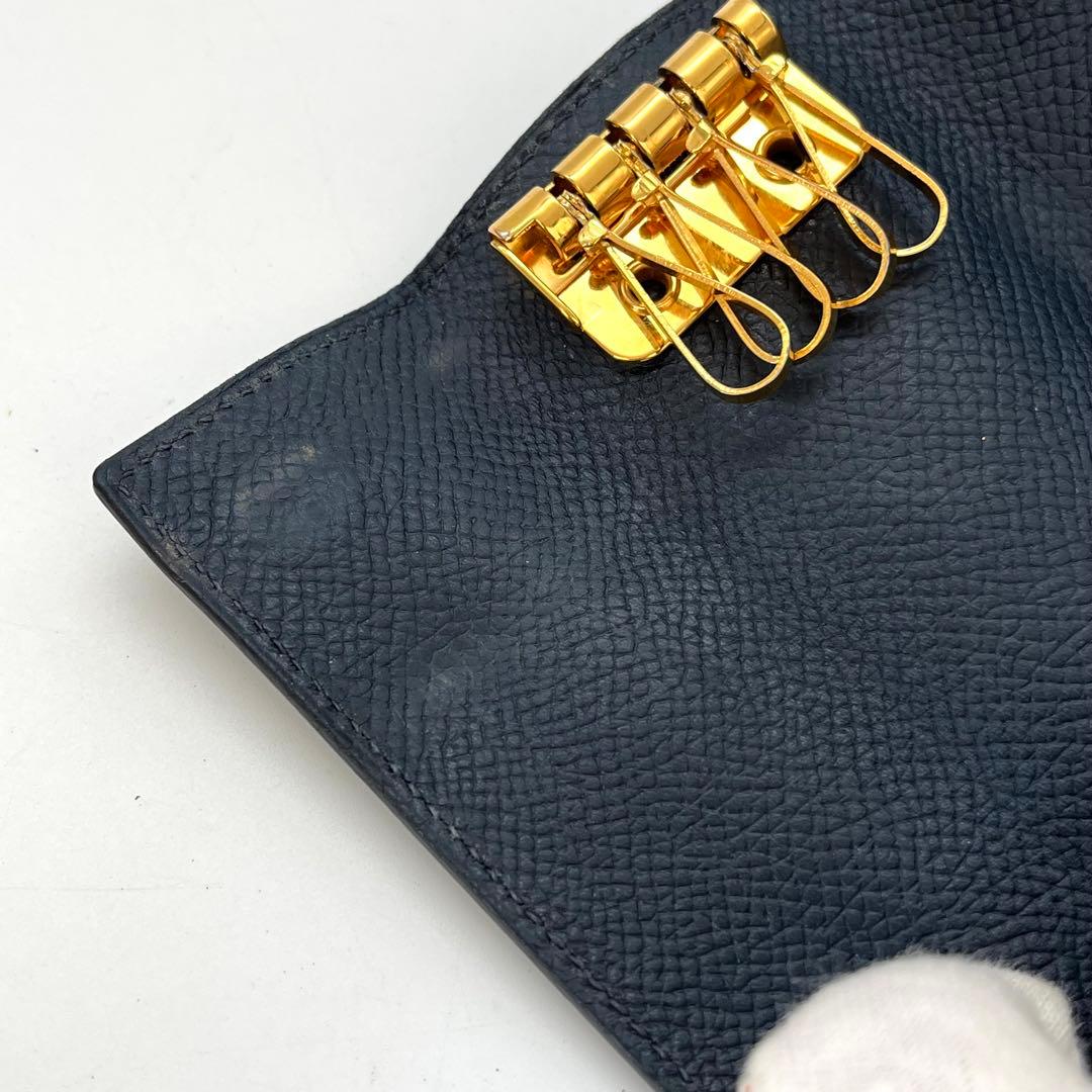 エルメス キーケース 4連フック ネイビー ⬜︎A 金ボタン ヴォーエプソン