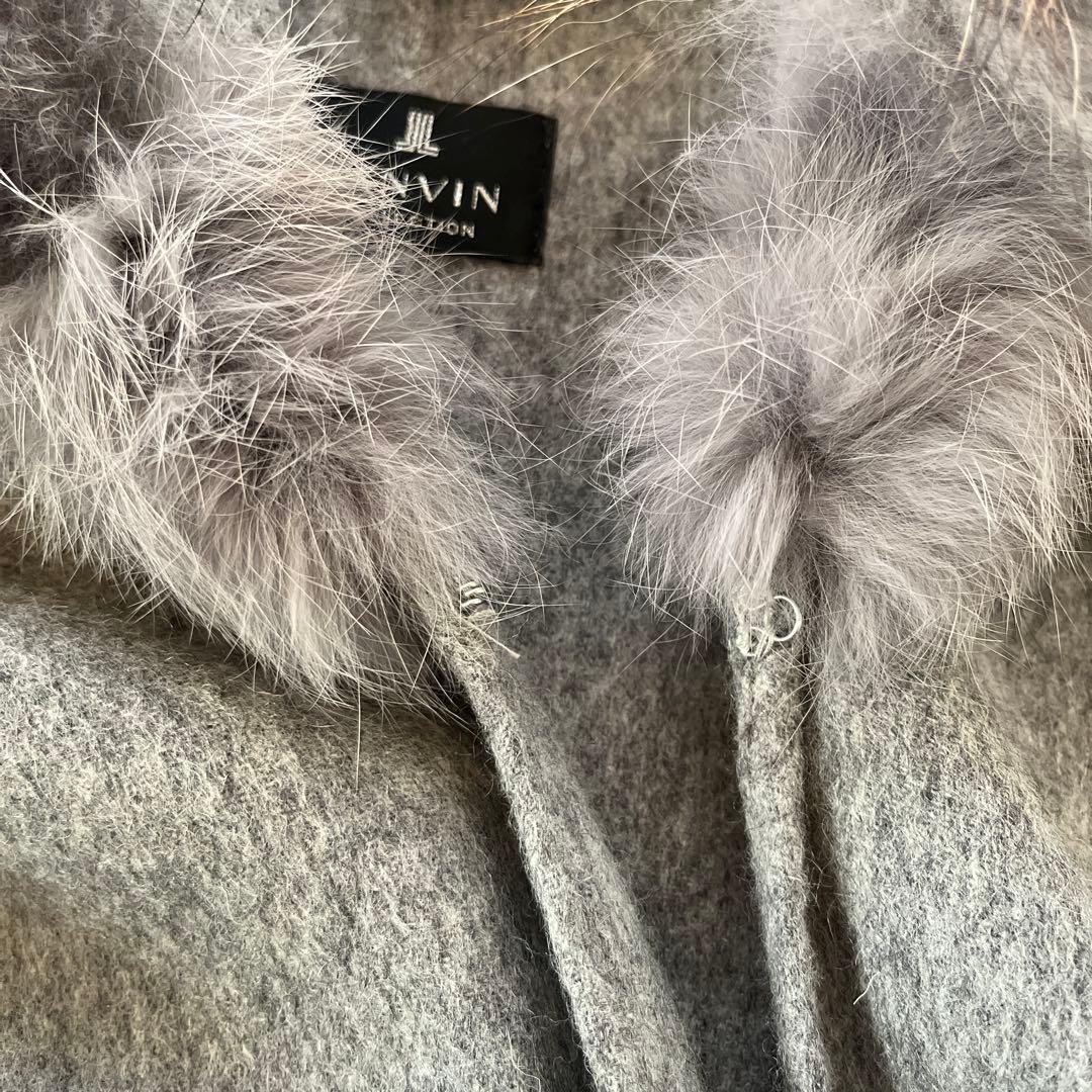 美品☆LANVIN ランバン 美品 フード付き ポンチョ ストール ライトグレー