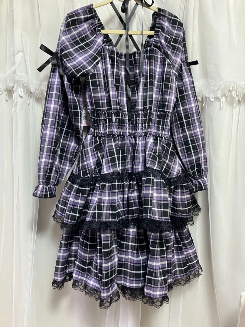 タグ付き まゆろん アベイル ワンピース チェック L パープル ロリィタ