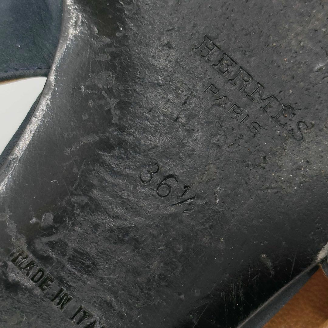 ケリー　HERMES ミュール　カデナ　フラットパンプス　24 濃紺　スエード