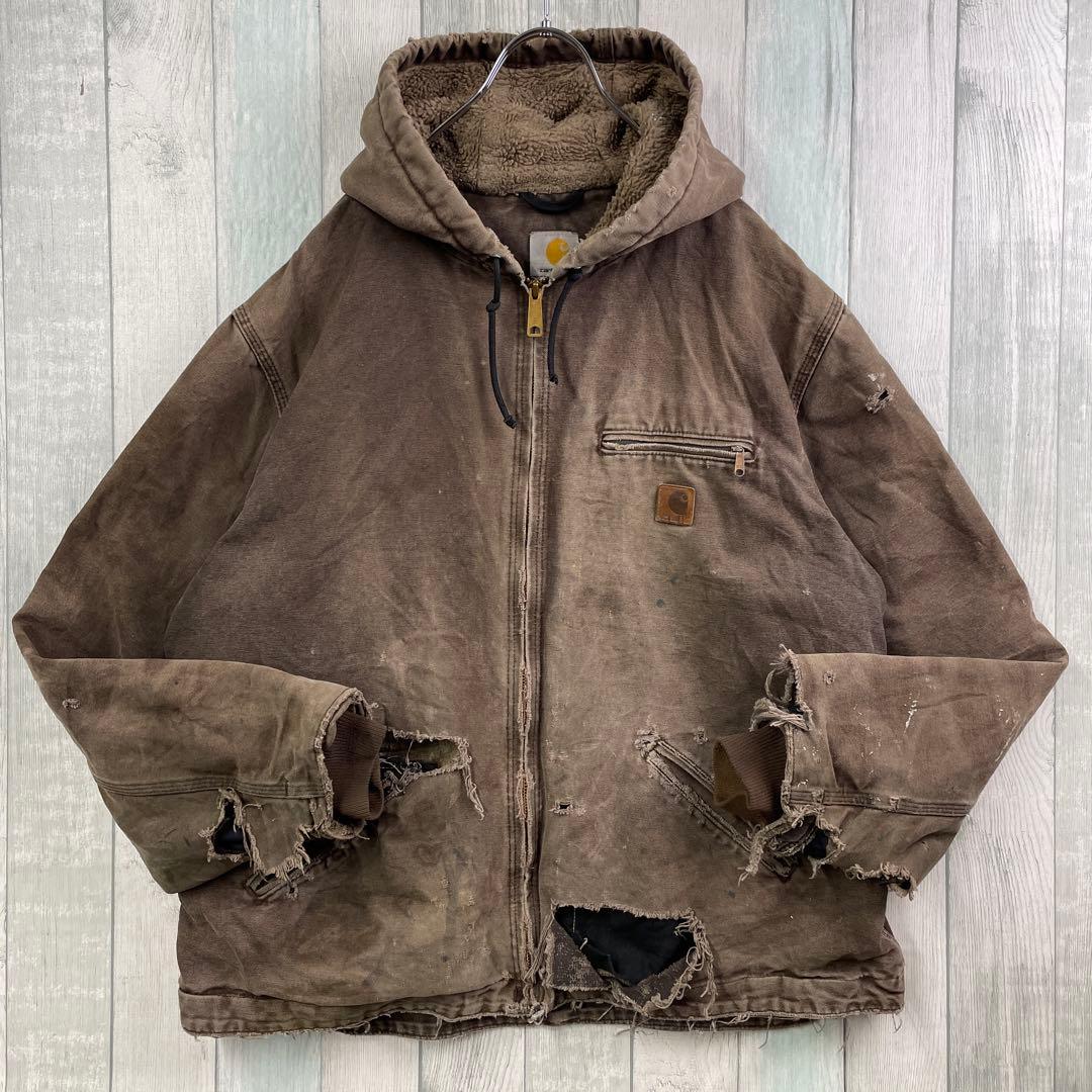 カーハート アクティブジャケット ダック地 ボロ フェード XL ブラウン