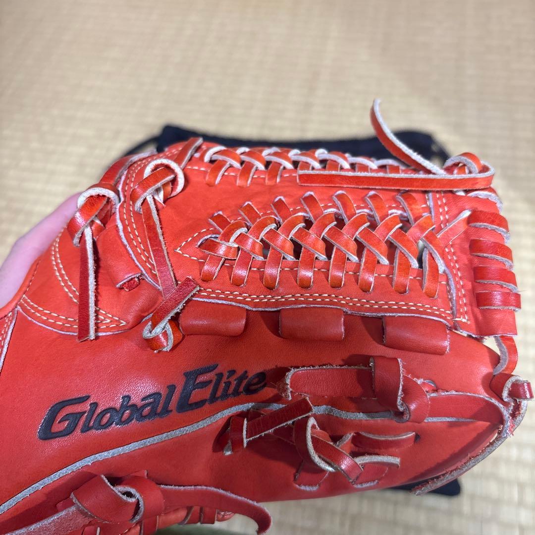 Mizuno Global Elite 軟式グローブ 内野手用 オレンジ 袋付き