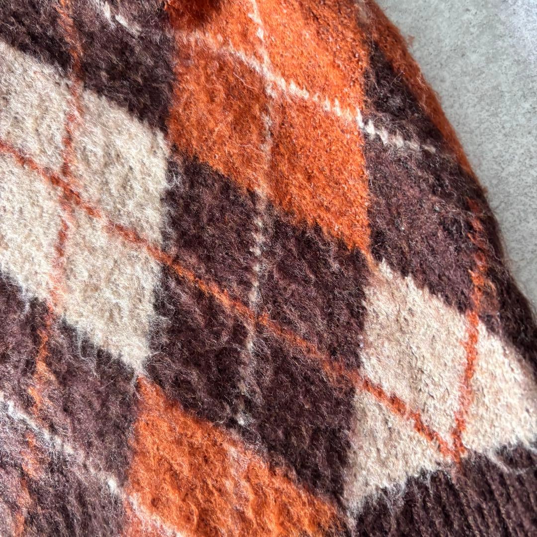 毛足長 vintage アーガイル柄 シャギーニットカーディガン シティボーイ