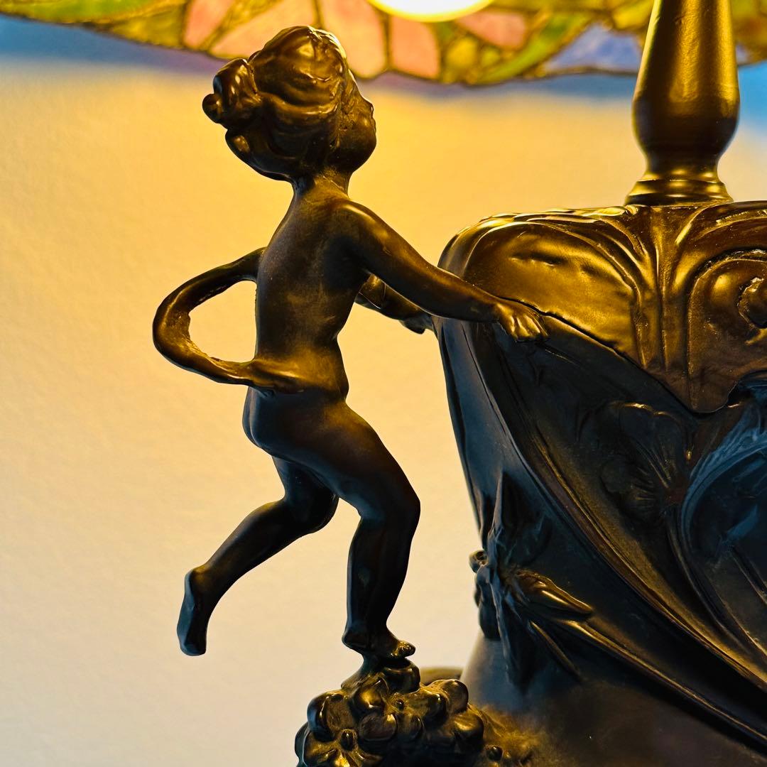 【超希少】美品 大理石 ステンドグラス ランプ 大型 4灯 調光 スタンドライト