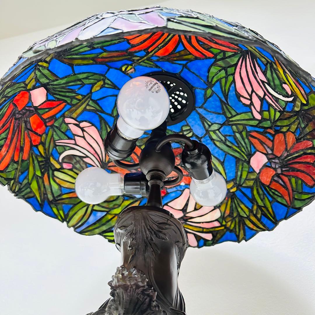 【超希少】美品 大理石 ステンドグラス ランプ 大型 4灯 調光 スタンドライト