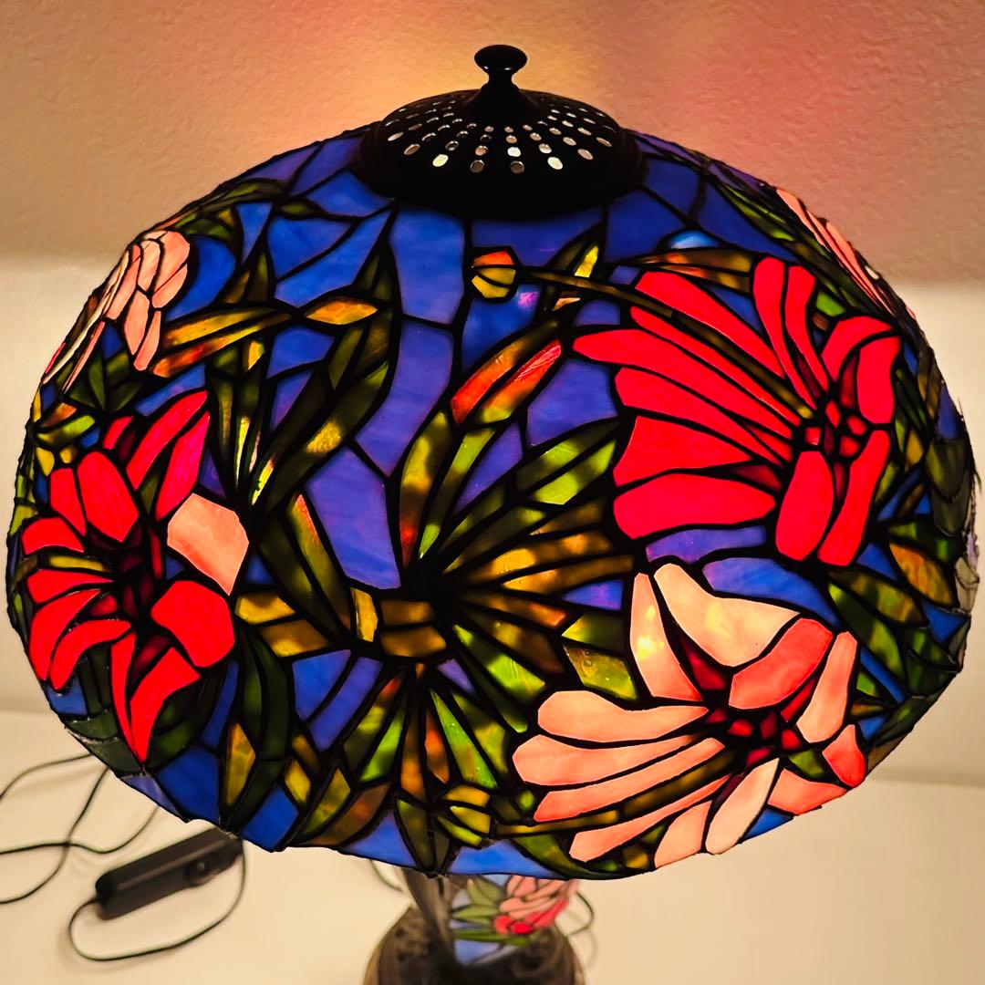 【超希少】美品 大理石 ステンドグラス ランプ 大型 4灯 調光 スタンドライト