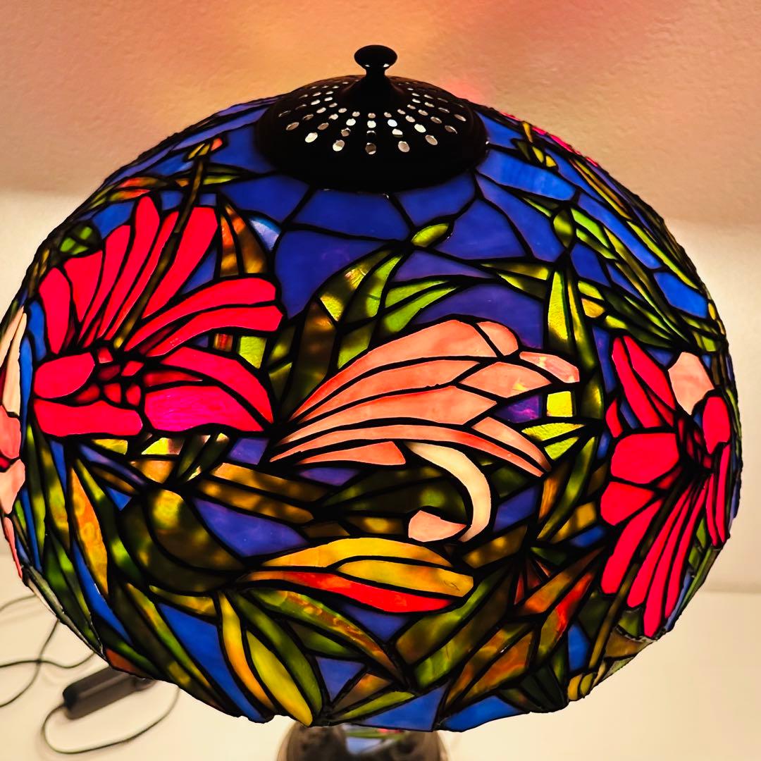 【超希少】美品 大理石 ステンドグラス ランプ 大型 4灯 調光 スタンドライト