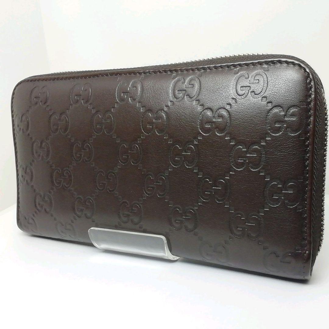 GUCCI　グッチ　シマレザー　ブラウン　ラウンドファスナー　保存袋・付属品