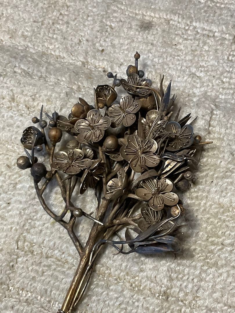 銀製／ボンボニエール・梅の花束。【大正レトロ・三越・銀製】。