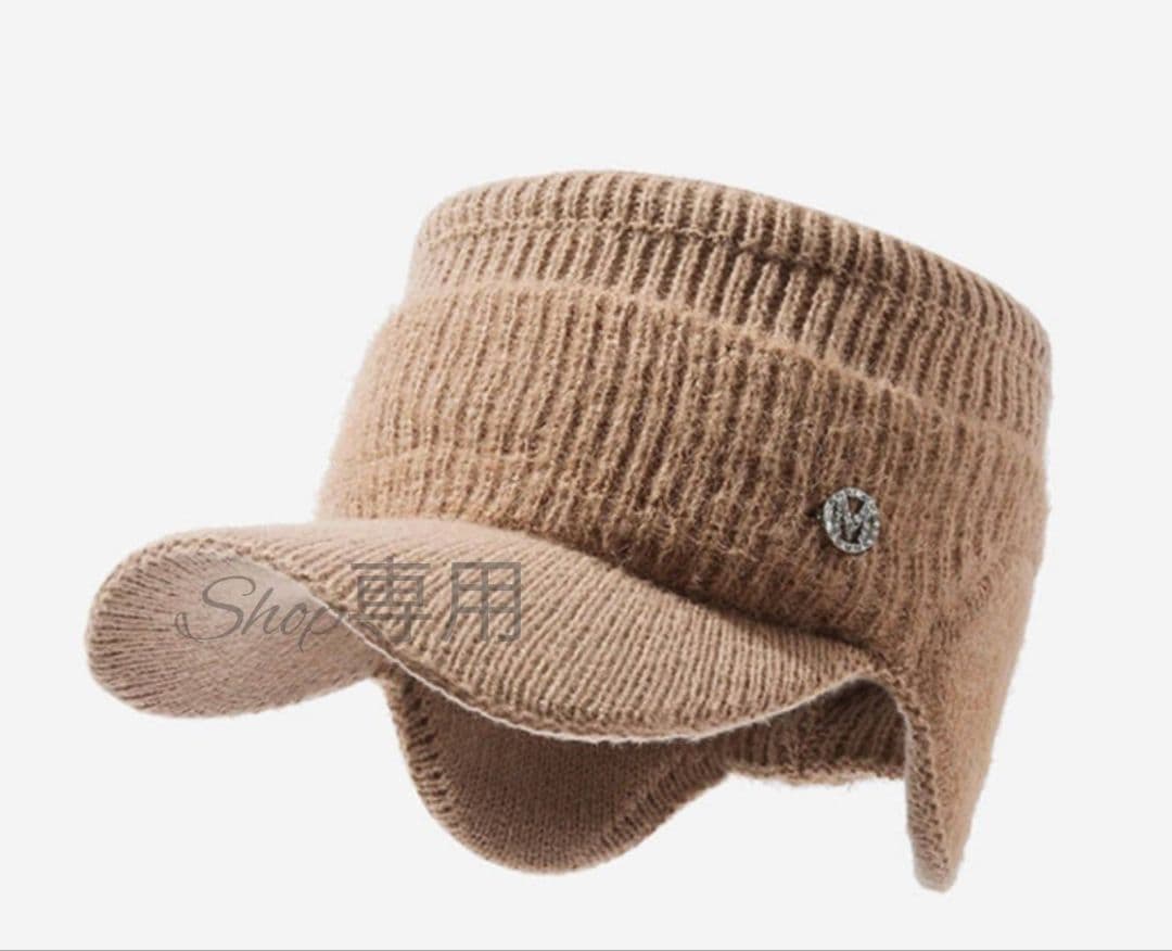 新品 グレー ニット帽 つば付き 黒 耳当て サンバイザー ゴルフ レディース