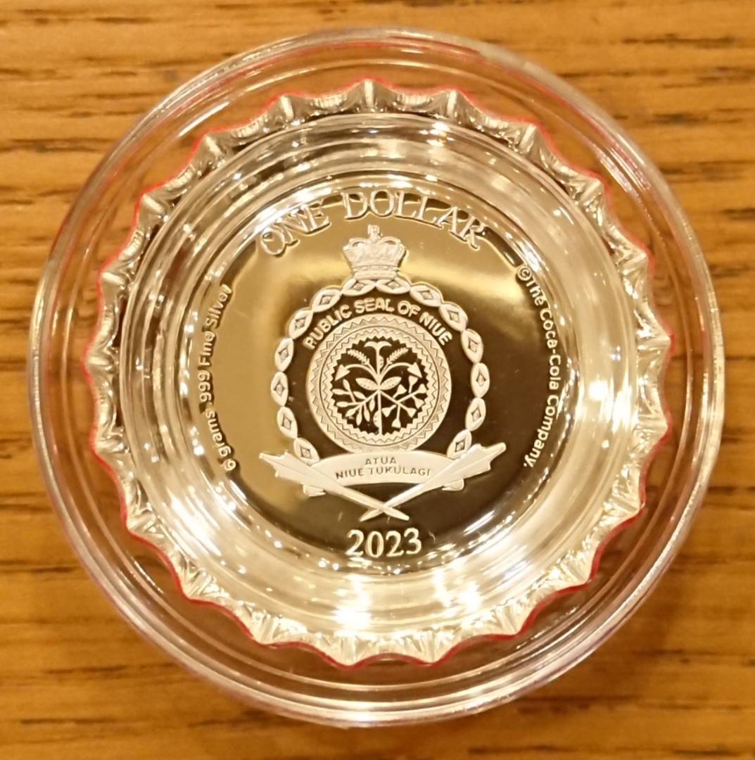 2023 ニウエ コカ・コーラ ボトルキャップ型 1ドル プルーフカラー銀貨