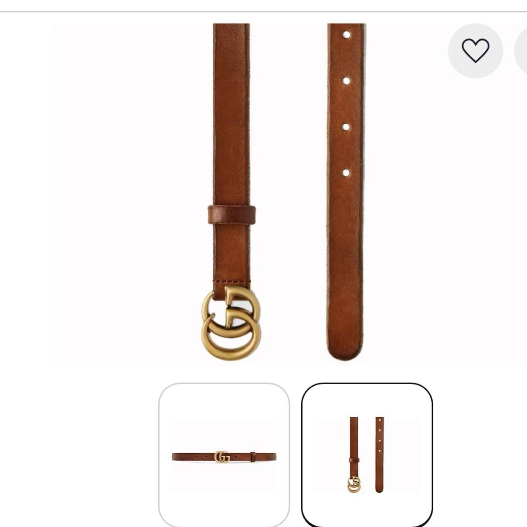 GUCCI 本革　ダブルGバックルレザーベルト　GGロゴ　ブラウンレザーベルト