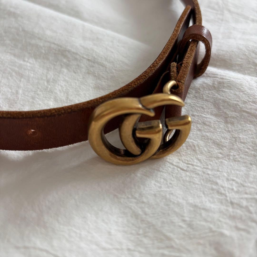 GUCCI 本革　ダブルGバックルレザーベルト　GGロゴ　ブラウンレザーベルト