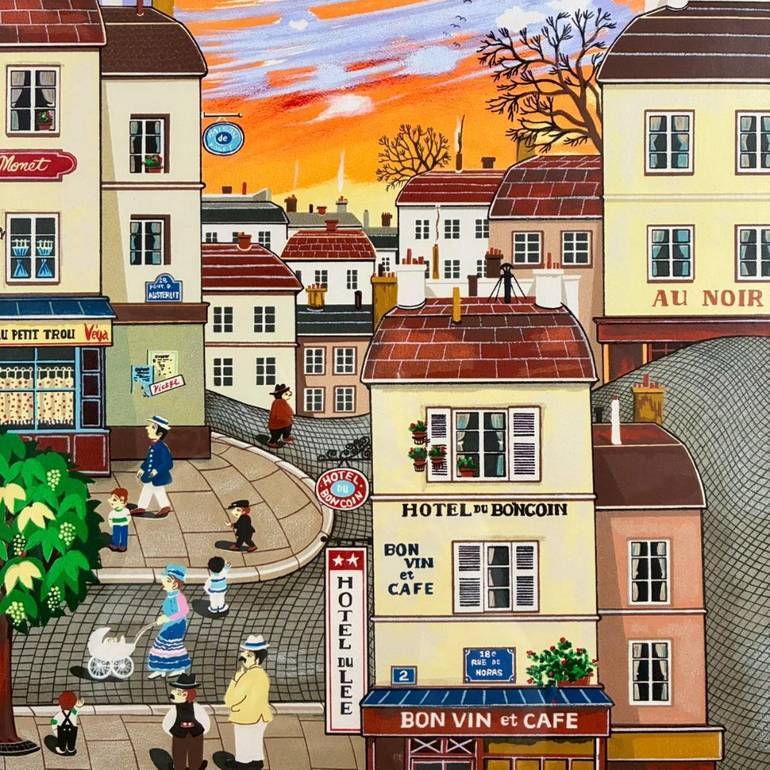 美品 ビン・カシワ「パリの夕暮れ」リトグラフ 直筆サイン入 額縁入