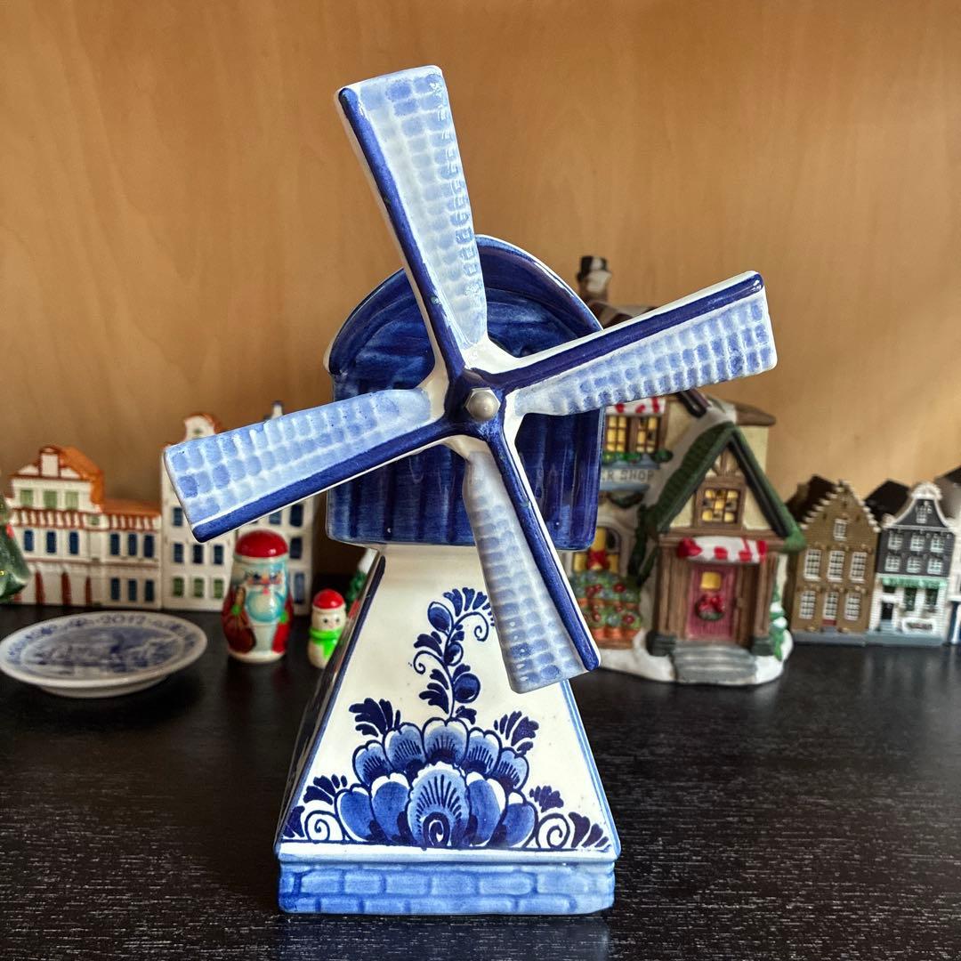オランダ製】デルフト焼き⭐︎ オルゴール付き陶器製風車 - メルカリ