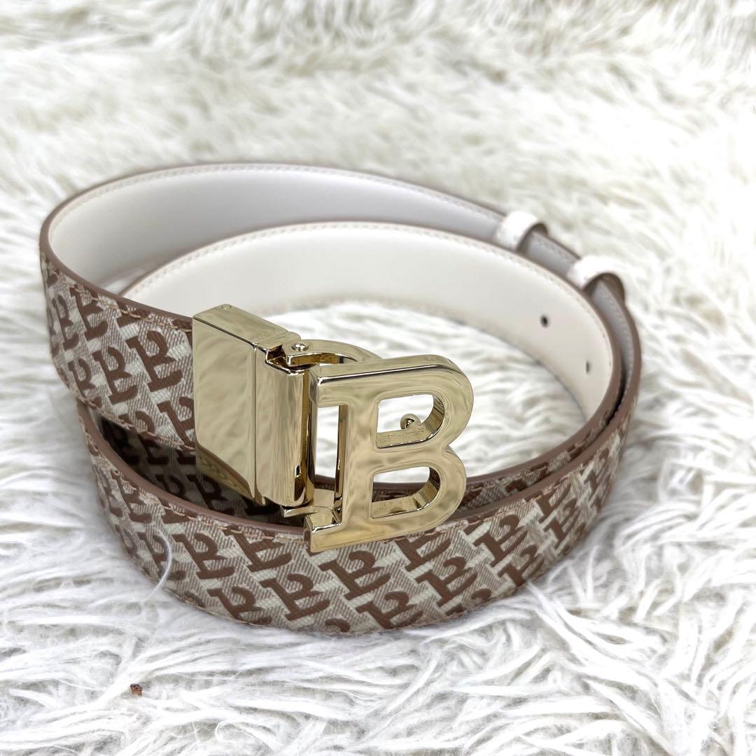 極美品‼️ BALLY リバーシブルベルト ロゴ金具　ゴールド金具　総柄　Bロゴ