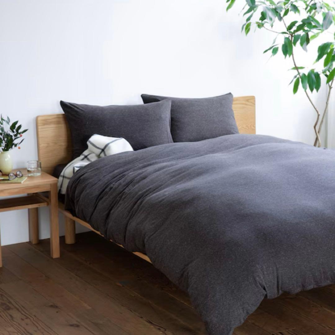 無印 木製ベッドフレーム オーク材突板 ダブル ヘッドボード付き