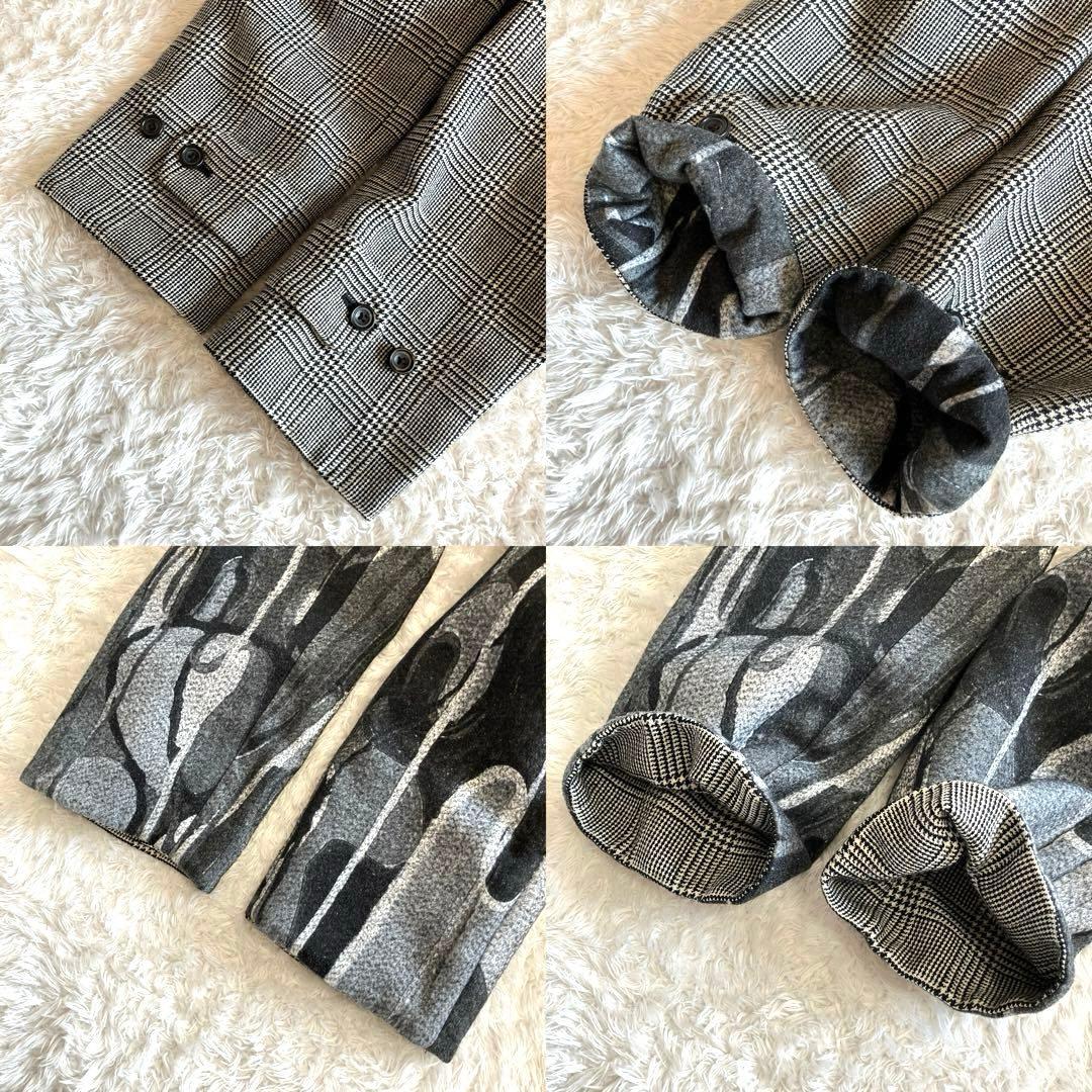 【美品】ヤンチェオンテンバール　高級ウールリバーシブルコート　モノトーンアート柄