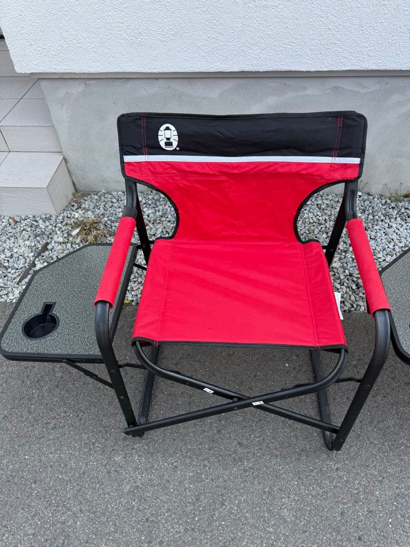 【Coleman】コールマン　サイドテーブル付　デッキチェア　２脚セット　レッド