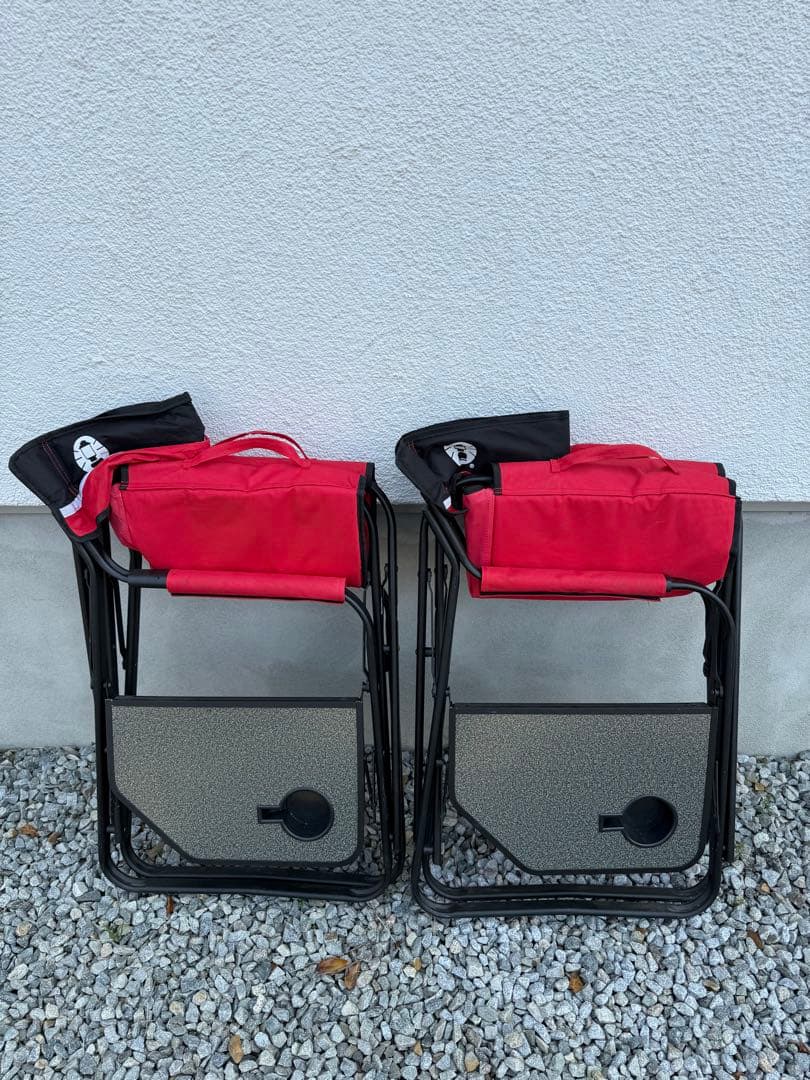 【Coleman】コールマン　サイドテーブル付　デッキチェア　２脚セット　レッド