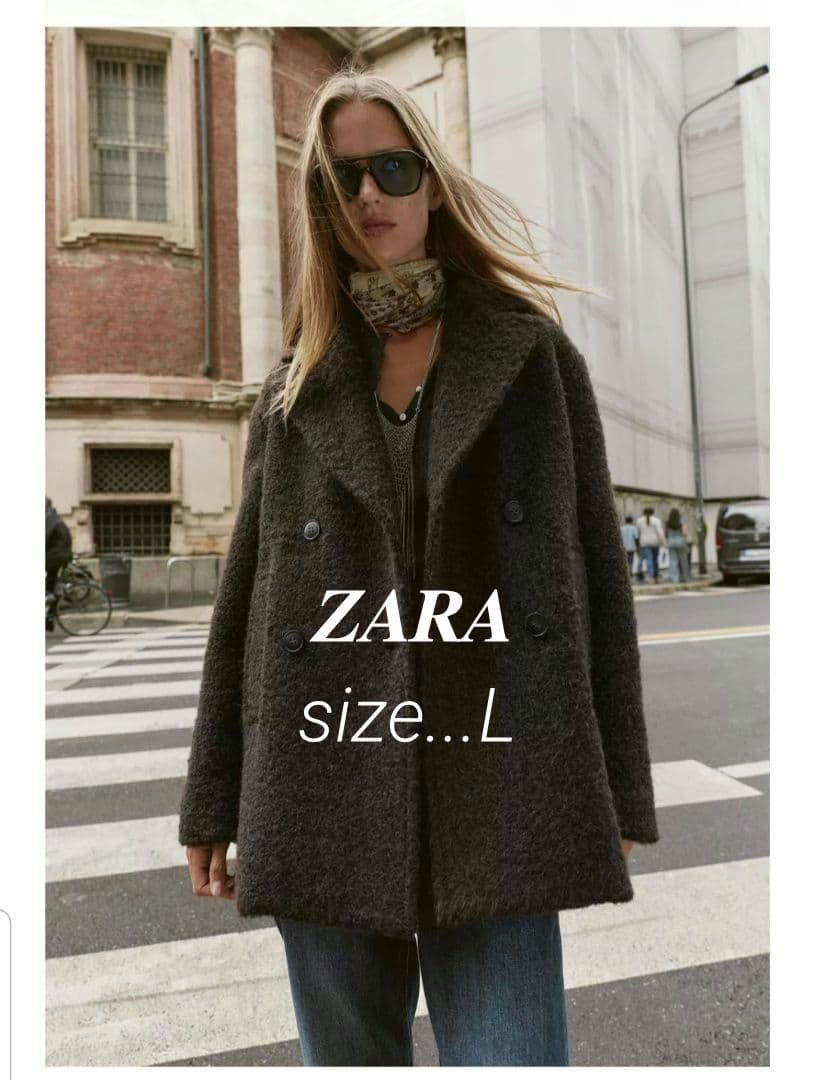大人気】ZARA ブークレダブルブレストミディ丈コート （L） - メルカリ