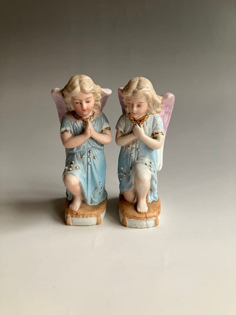 祈りの天使　ペア　アンティーク　ビスク