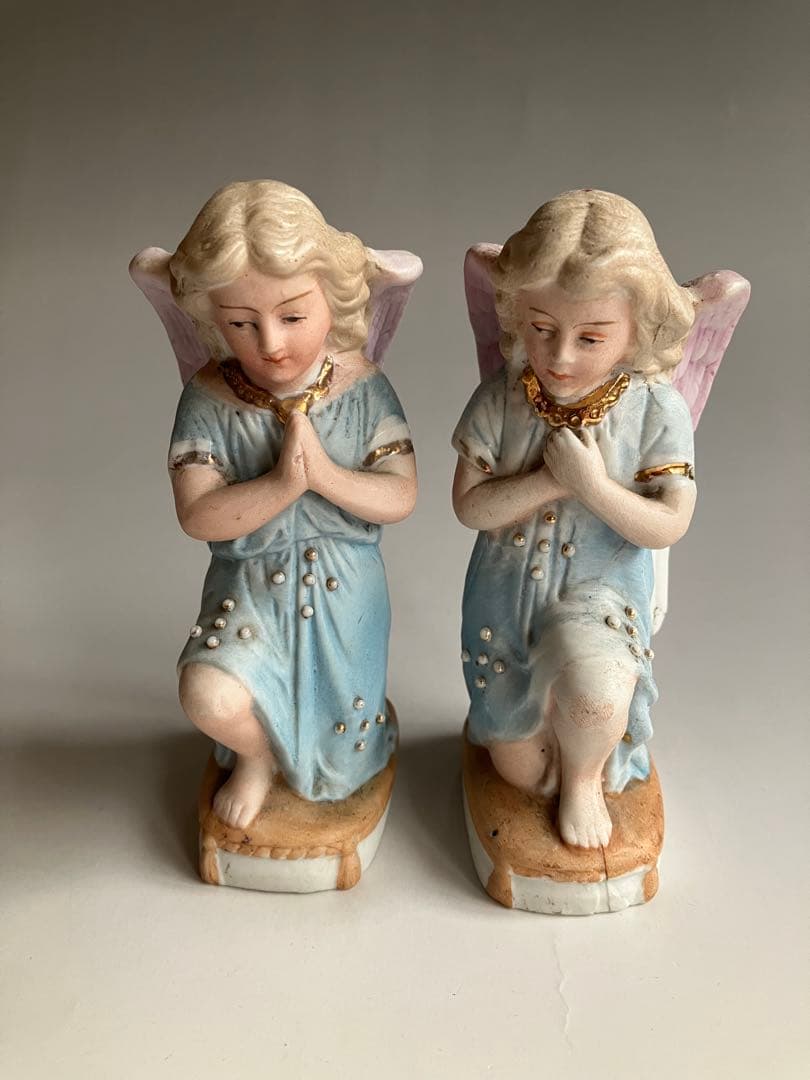 祈りの天使　ペア　アンティーク　ビスク