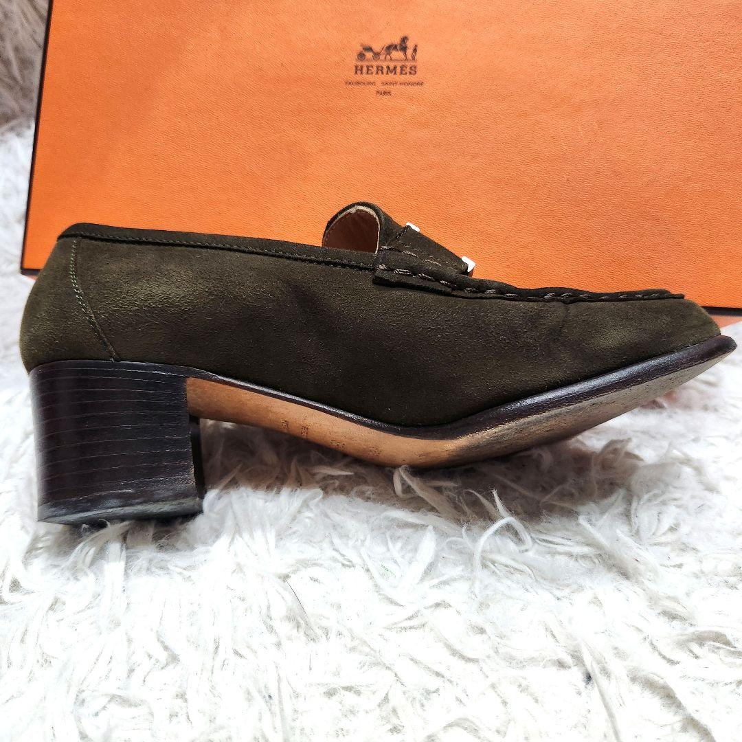 エルメス❣️ローファー　23.5cm　コンスタンス　Hバックル　スエード　カーキ