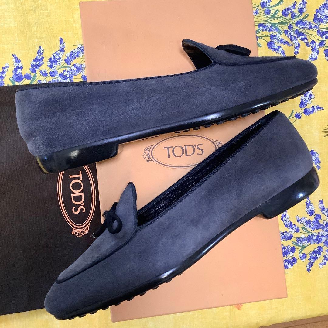 レア美品! トッズ リボンゴンミーニ ダークグレースウェードカーフ 24cm