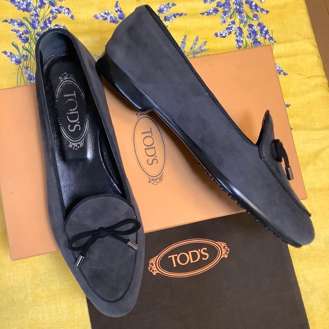 レア美品! トッズ リボンゴンミーニ ダークグレースウェードカーフ 24cm