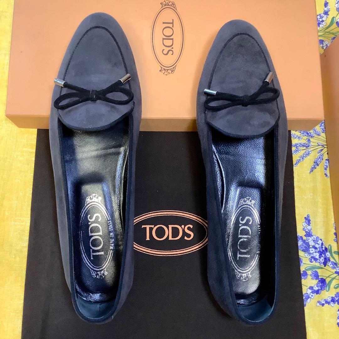 レア美品! トッズ リボンゴンミーニ ダークグレースウェードカーフ 24cm