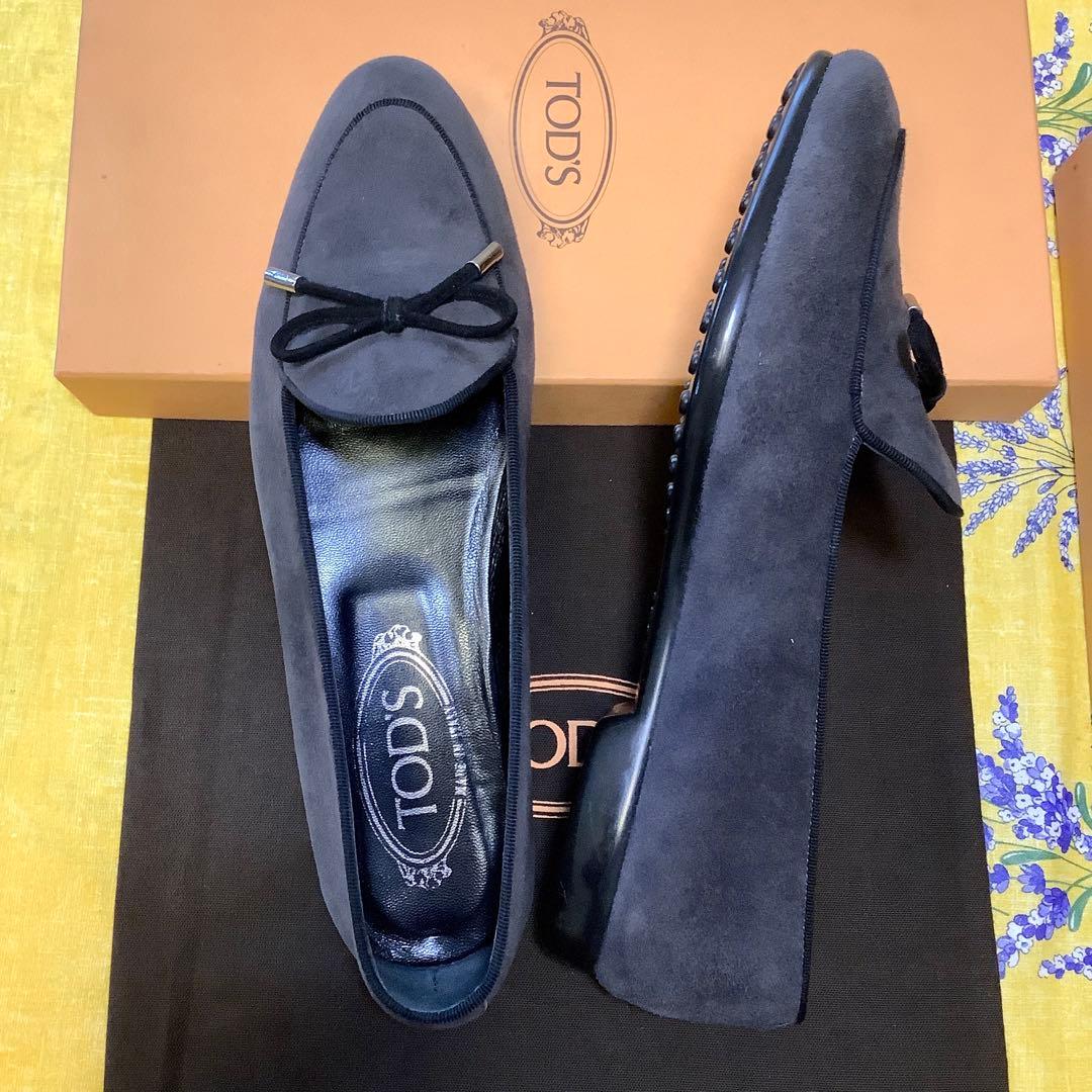 レア美品! トッズ リボンゴンミーニ ダークグレースウェードカーフ 24cm