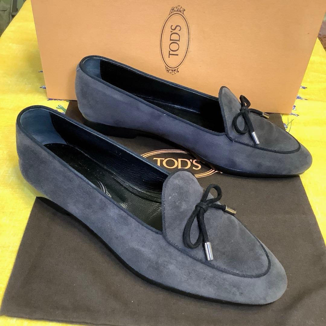 レア美品! トッズ リボンゴンミーニ ダークグレースウェードカーフ 24cm