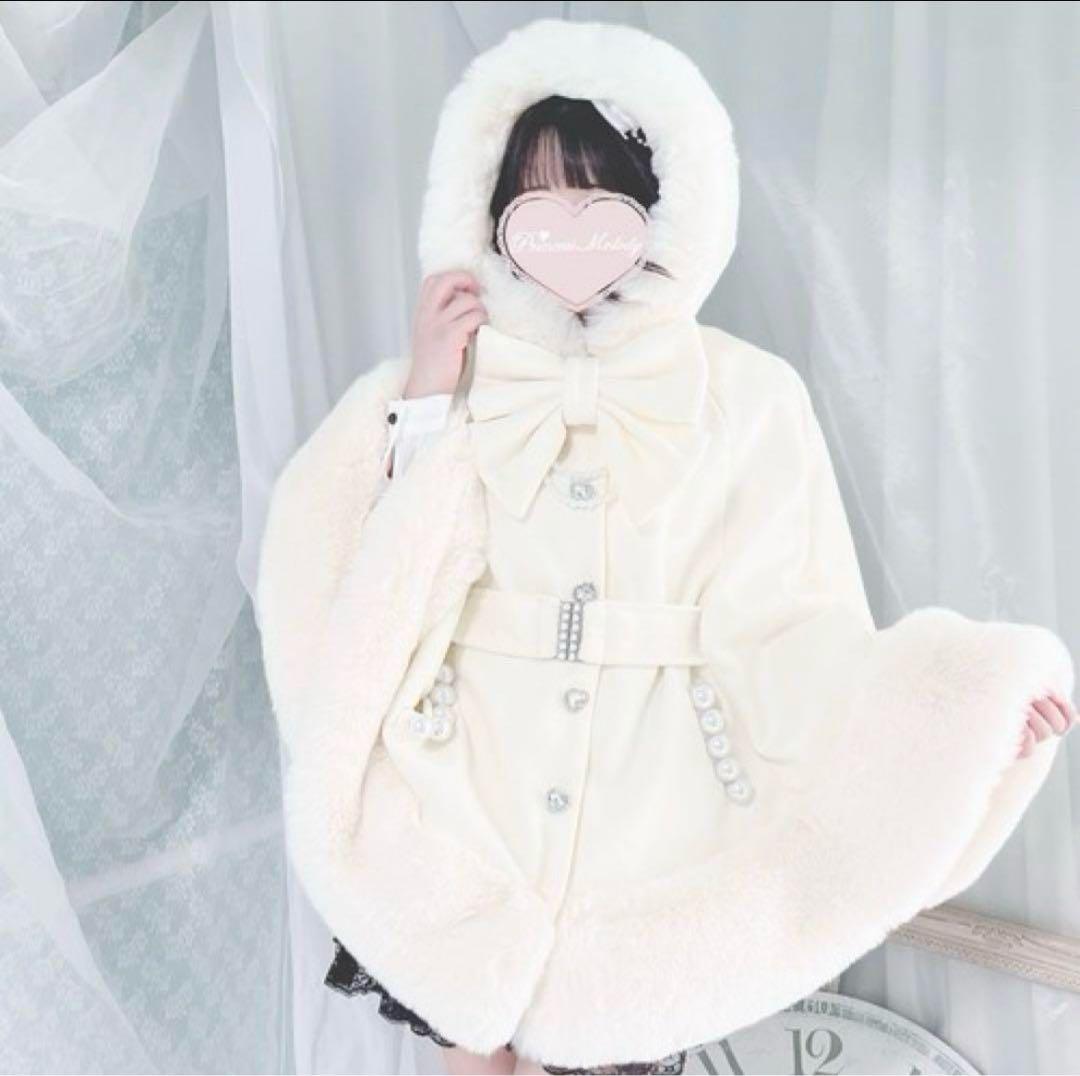 MARS リボン付きボリュームファーフードケープコート ポンチョ