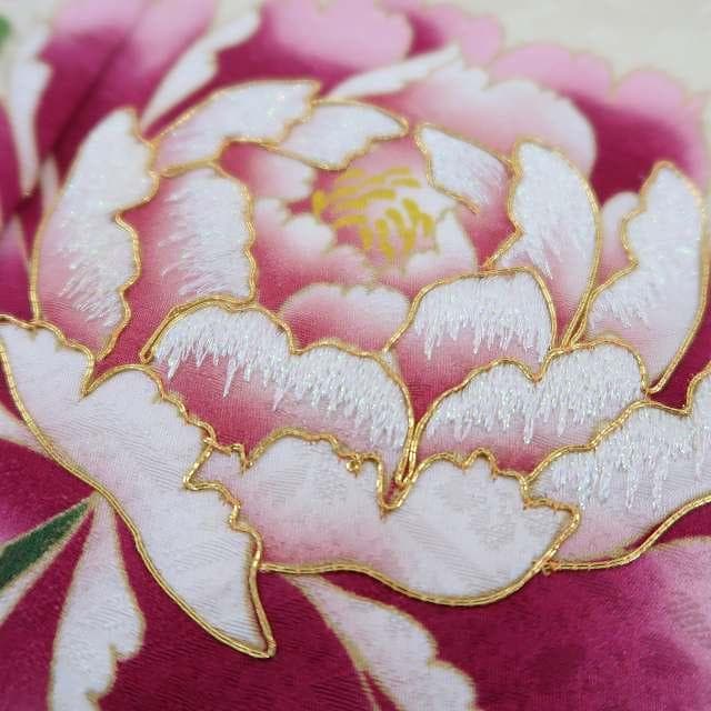 正絹 金駒刺繡 トールサイズ“最高の笑顔を花開く牡丹や鶴♪”振袖 成人