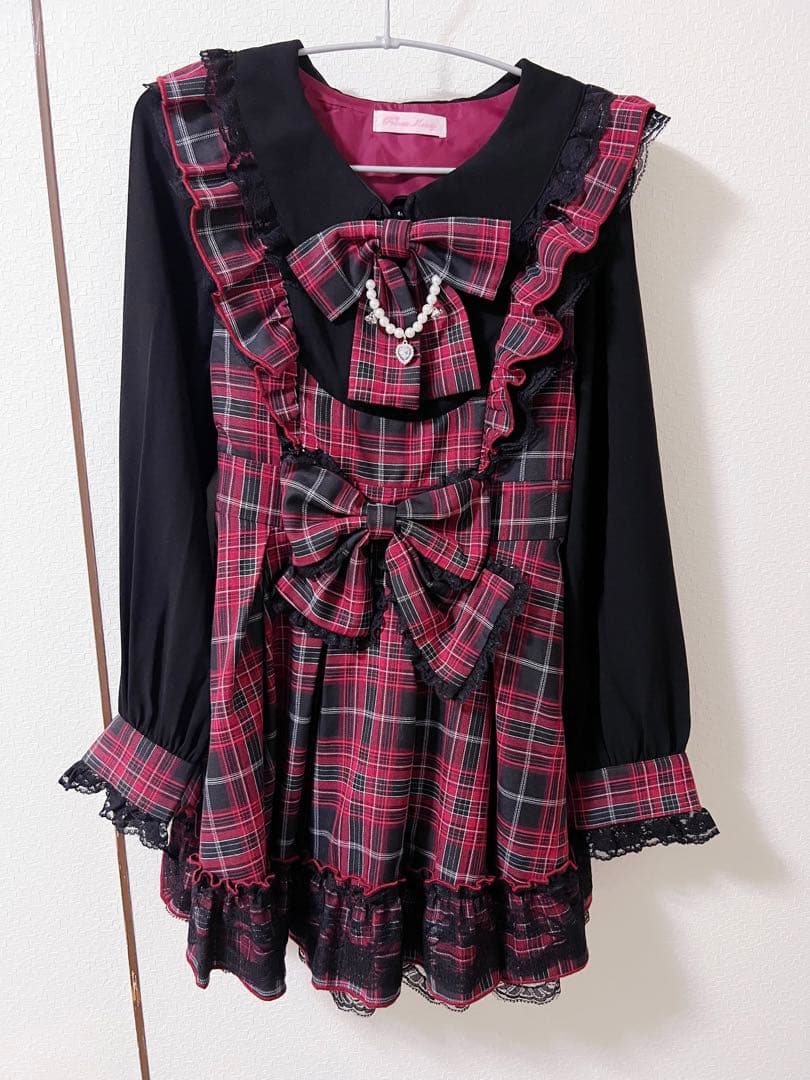 ダブルりぼんチェックレイヤード風ワンピース mars