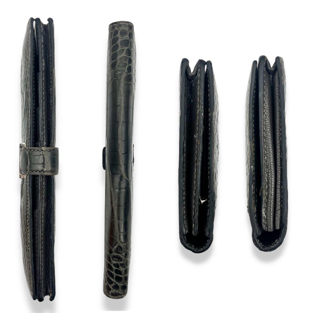 【美品】エルメス　クロコダイル　ベアンスフレ　グレー　長財布　折財布　763